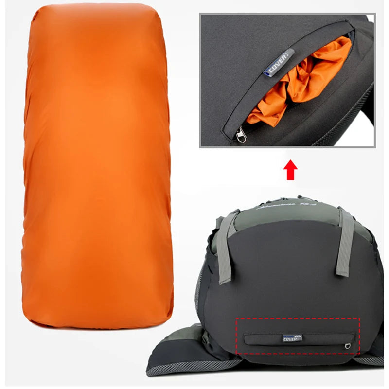 Mochila Para Acampar Reforzado de 75 Litros - FREE KNIGHT™ + Capa de Lluvia